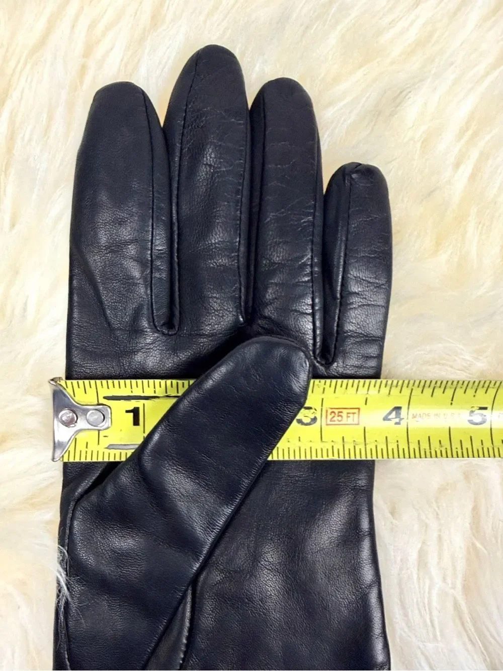 Lord & Taylor Black Leather Gloves Size 8 Pink Trim Bow Scalloped Cuff NWT Vtg
